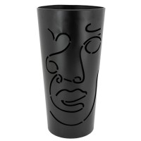 Porte-parapluies en métal laqué noir, motif visage