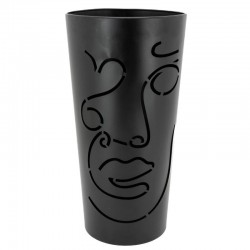 Czarny lakierowany uchwyt na parasolę metalową, wzór twarzy