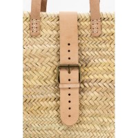 Palmväska med läderrem och axelremmar - strandväska i naturlig halmkorg
