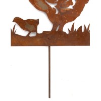 Décoration de jardin à planter, Coq, poules et poussins en métal effet rouillé