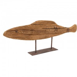 Peixe de madeira natural de Paulownia em efeitos antigos do metal, estátua de decoração da borda do mar
