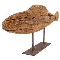 Peixe de madeira natural de Paulownia em efeitos antigos do metal, estátua de decoração da borda do mar