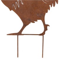 Poule et coq en métal effet rouillé lot de 2, Décoration de jardin à planter