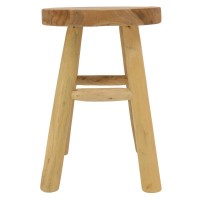 Tabouret Rustique Rond Bois de Teck Naturel Ø 30 H 43 cm : Assise d'Appoint & Bout de Canapé Deco Brut Naturelle