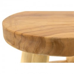 Tabouret Rustique Rond Bois de Teck Naturel Ø 30 H 43 cm : Assise d'Appoint & Bout de Canapé Deco Brut Naturelle
