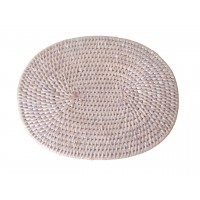 Liten bricka, tom fickkorg, oval dekoration i vit patinerad rotting med 2 handtag