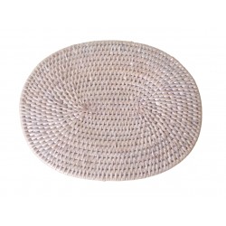 Liten bricka, tom fickkorg, oval dekoration i vit patinerad rotting med 2 handtag
