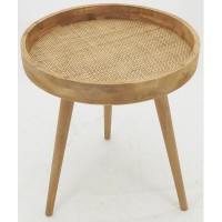 Mesa de café redonda extra em madeira natural e rattan