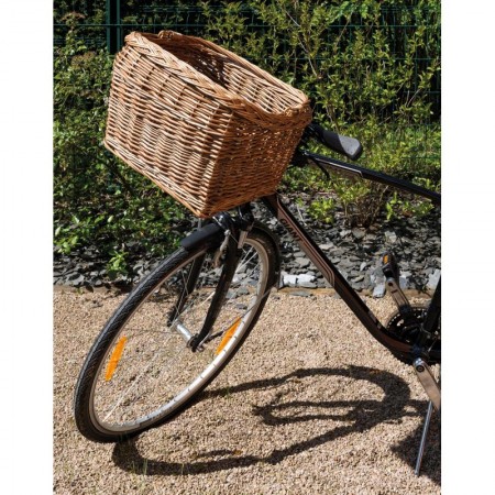 Brown buff wicker bicycle basket with handle