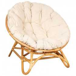 Round papasan armchair with rattan legs and cushion