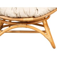 Round papasan armchair with rattan legs and cushion