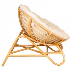 Sillón papasan redondo con patas de ratán y cojín