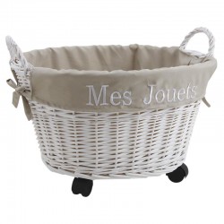 White lacquered bone toy basket with wheels