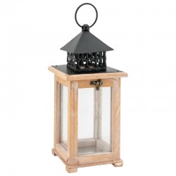 Houten en metalen lamp met open haard en handvat