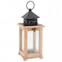 Houten en metalen lamp met open haard en handvat