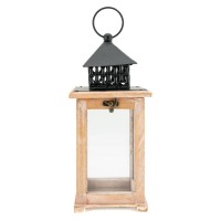 Wood and metal lantern with fireplace and handle