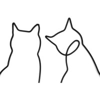 Decoração de parede 2 gatos sentado em metal preto: bate-papo de design de escultura de parede para sala de estar, entrada e qua