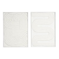 Wall decoration paintings with wooden frames and medium, white abstract patterns