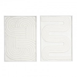 Wall decoration paintings with wooden frames and medium, white abstract patterns