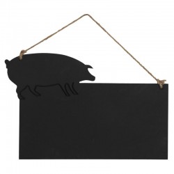 Tableau noir mural en forme de cochon, écriture à la craie.