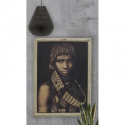 Portrait femme africaine Tableau cadre mural en bois vieilli