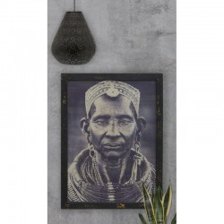 Portrait homme africaine, Tableau cadre mural en bois vieilli