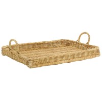 Rectangular presentation tray in rattan with handles