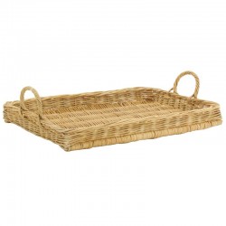 Plateau de présentation rectangulaire en rotin avec anses