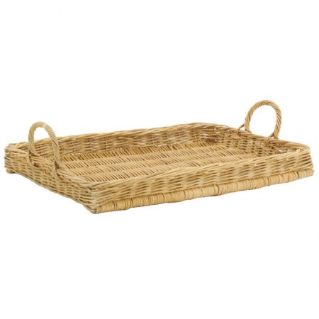 Rectangular presentation tray in rattan with handles