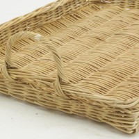 Rectangular presentation tray in rattan with handles