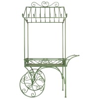 Green lacquered metal presentation cart for garden, restaurant and shop