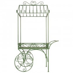 Chariot de présentation en métal laqué vert pour jardin, restaurant et boutique