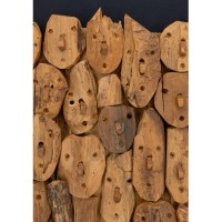 Modern sculpture painting characters in recycled teak "Family"