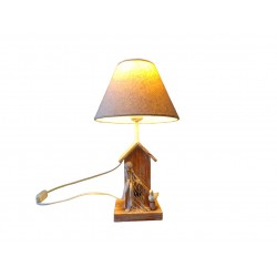 Holz Nachtlampe Angeln Hütte mit beige Lampenschirm Tischleuchte mit Pose Stil Marine Dekoration Meerseite