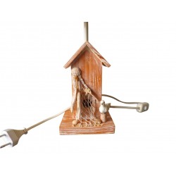 Holz Nachtlampe Angeln Hütte mit beige Lampenschirm Tischleuchte mit Pose Stil Marine Dekoration Meerseite