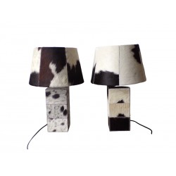 Pair of table lamp to pose feet and lampshade in cow skin, modern bedside lamp, lighting office living room