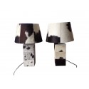 Pair of table lamp to pose feet and lampshade in cow skin, modern bedside lamp, lighting office living room