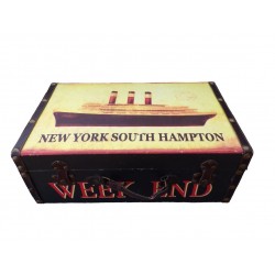 Vintage wooden case 1940 "New york south hampton", antique decorative suitcase, steam boat decoration