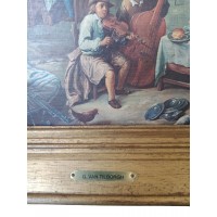 Oil painting on panel living scene festive 18th century characters signed Gillis Van Tilborgh