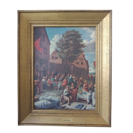 Oil painting on panel living scene festive 18th century characters signed Gillis Van Tilborgh