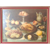 Pintura antigua pintura al óleo a bordo Peter BINOIT Mets, frutas y vidrio en una mesa / Toda la vida