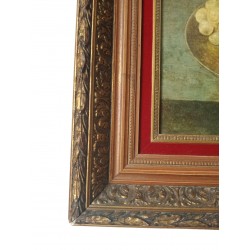 Stary obraz olejny na binoitacie Peter Panel Mets, owoce i szkło na stole / martwa natura