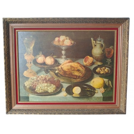 Rare old painting oil painting on board Peter BINOIT Mets, fruits and glass on a table / Still life