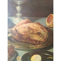 Vanha öljymaalaus Peter Peer Panel Bininoit Mets, hedelmät ja lasi pöydälle / asetelma