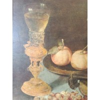 Rare old painting oil painting on board Peter BINOIT Mets, fruits and glass on a table / Still life