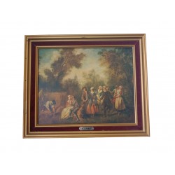 Tableau ancien signé Nicolas Lancret (1690-1743) scène de personnages du XVIII e siècle dansant dans un champs de blé