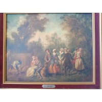 Antique painting by Nicolas Lancret (1690-1743) scene of 18th century characters dancing in a wheat field