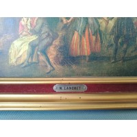 Starożytny stół podpisał scenę Nicolas Lancret (1690-1743) XVIII osiemnastym wieku znaków tańczących w polu pszenicy