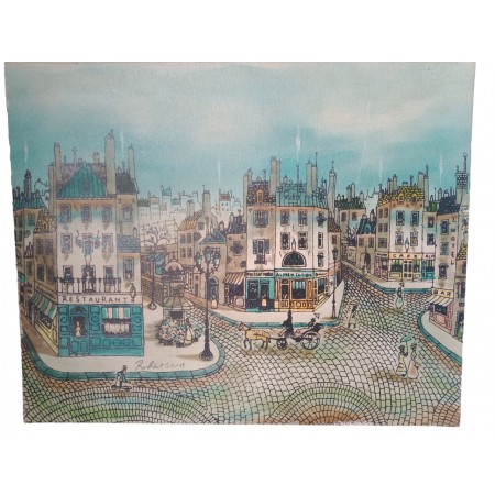 Painting painting on canvas signed Robert Scott XX - Parisienne city scene