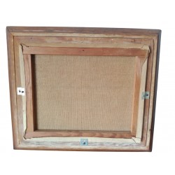 Stół stary obraz olejny na płótnie podpisane L. Gisquet Natura wciąż karafka szklana pakiet papierosów ashtray